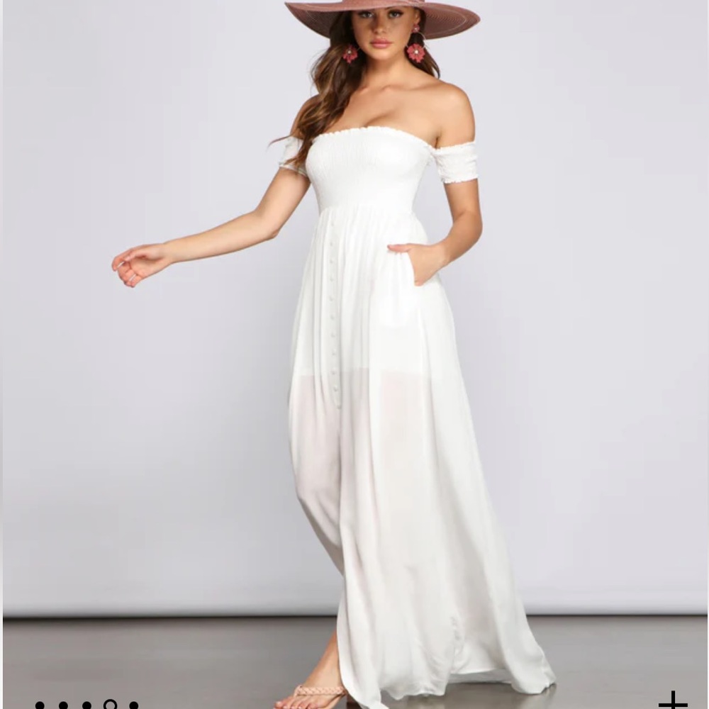 Windsor white, button detail, boho, maxi dress - size small